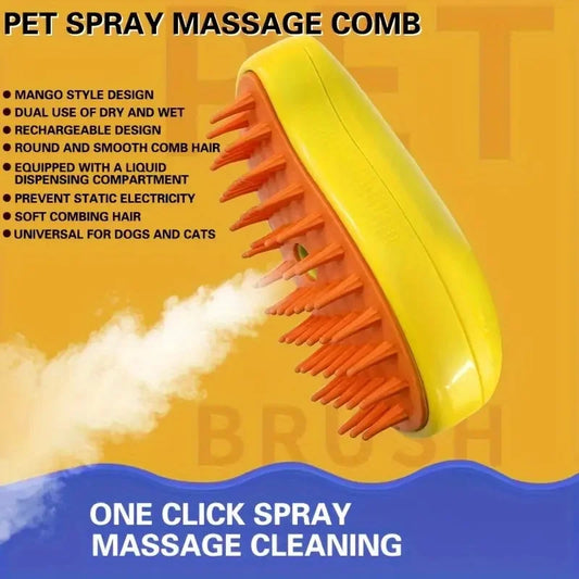 3-in-1 Electric Steamy Dog & Cat Hair Brush – Grooming, Massage & Detangling Tool