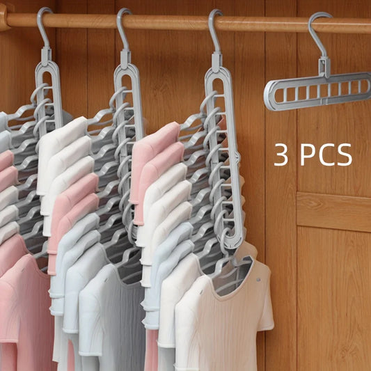 3pcs Foldable 9-Hole Heavy-Duty Space-Saving Clothes Hangers