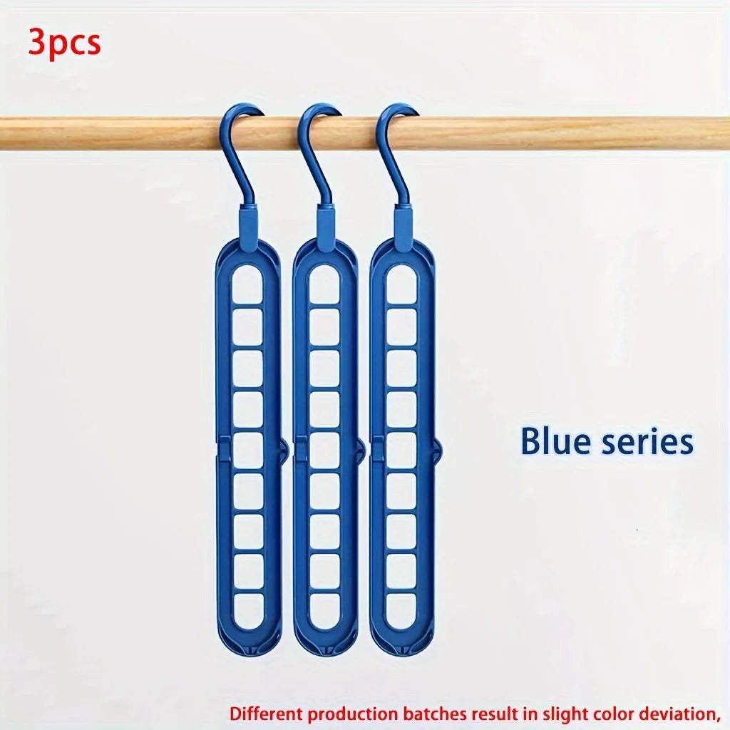 3pcs Foldable 9-Hole Heavy-Duty Space-Saving Clothes Hangers
