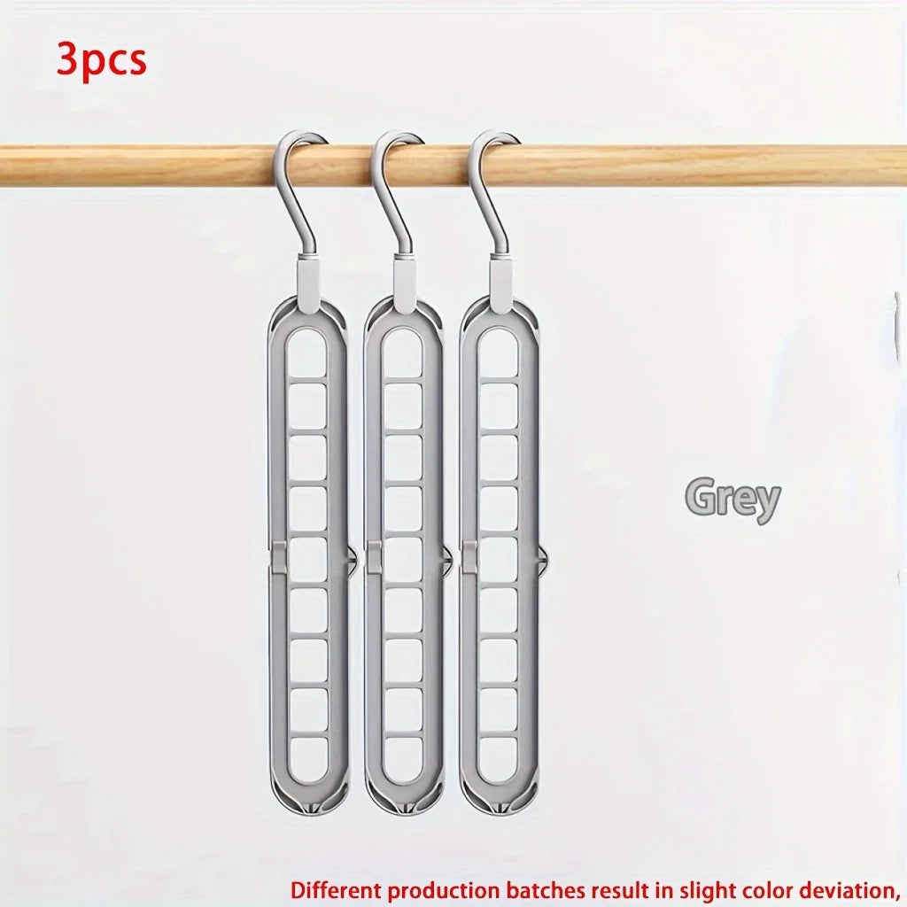 3pcs Foldable 9-Hole Heavy-Duty Space-Saving Clothes Hangers